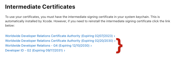 download all current Apple Intermediate Certificates