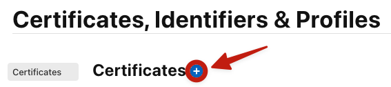 Click the **+** button next to Certificates