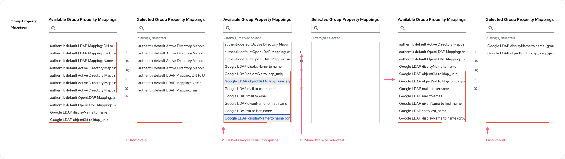 authentik LDAP user property mappings