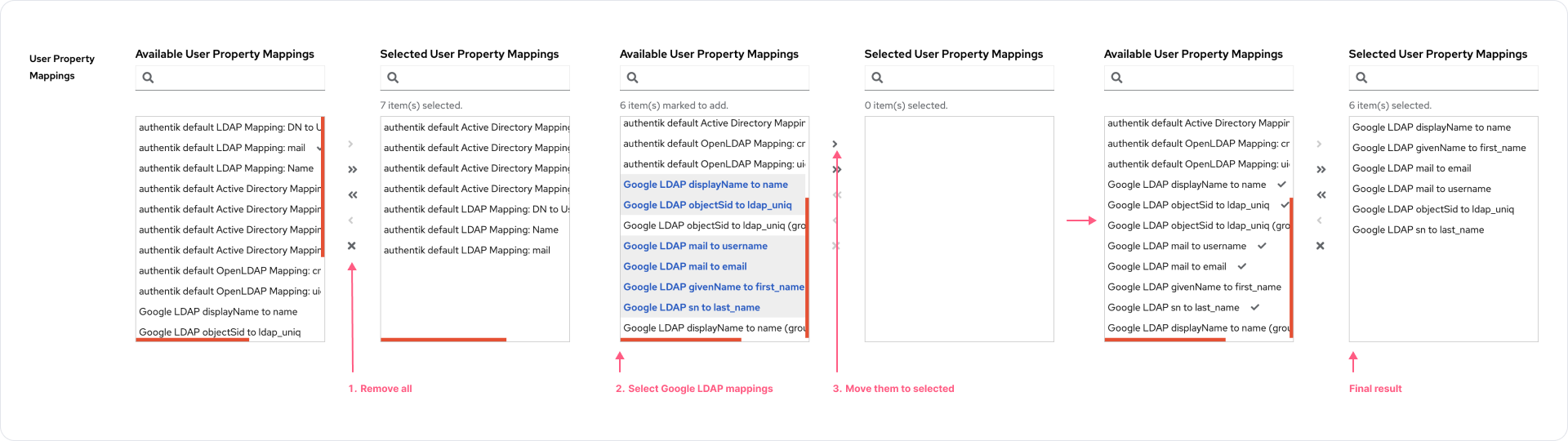 authentik LDAP user property mappings