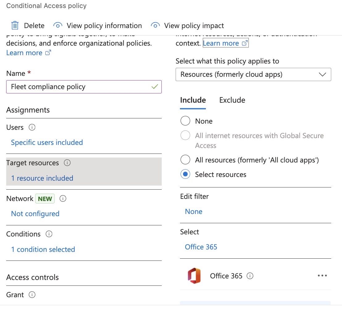 Entra ID Conditional Access policy example