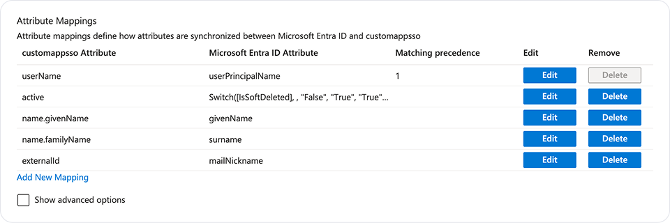 Entra SCIM attributes mapping for users