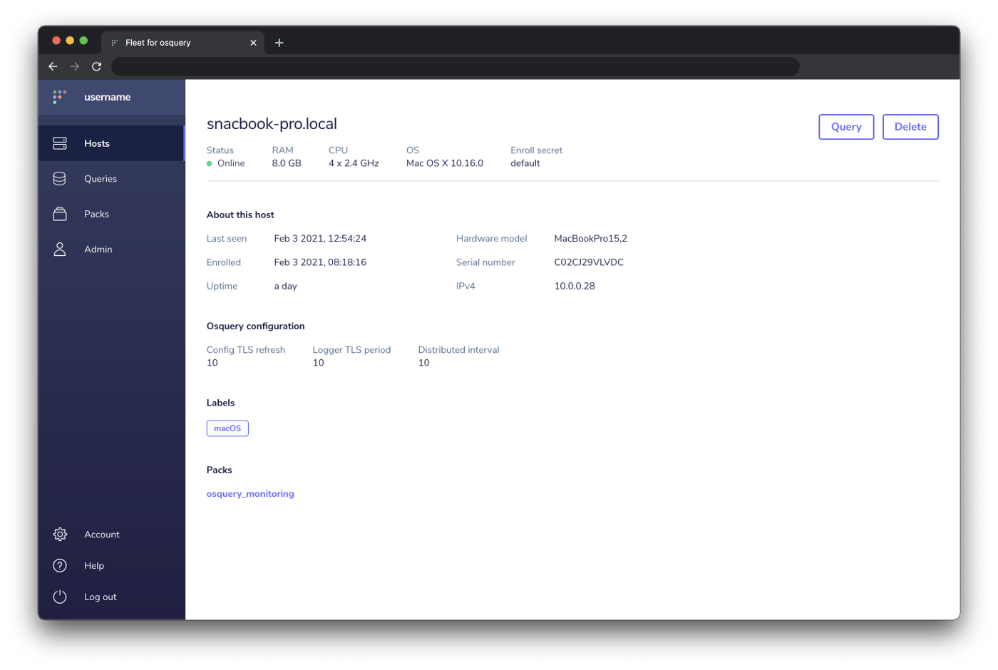 Host details page