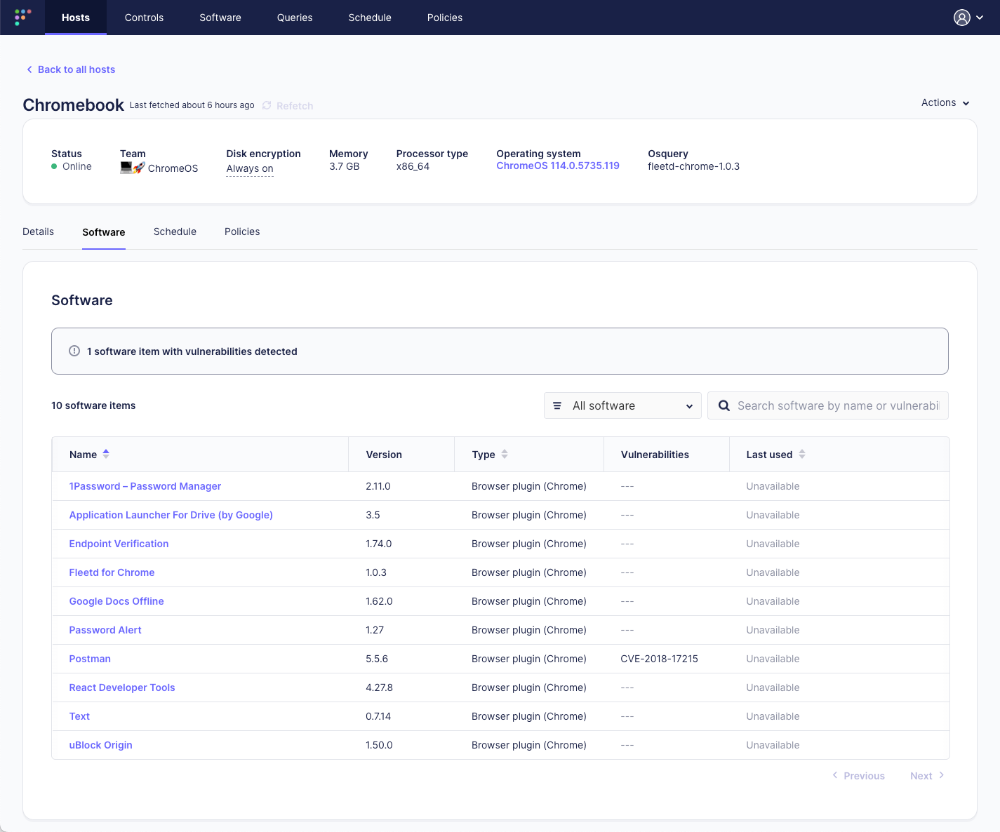 ChromeOS reporting in Fleet UI