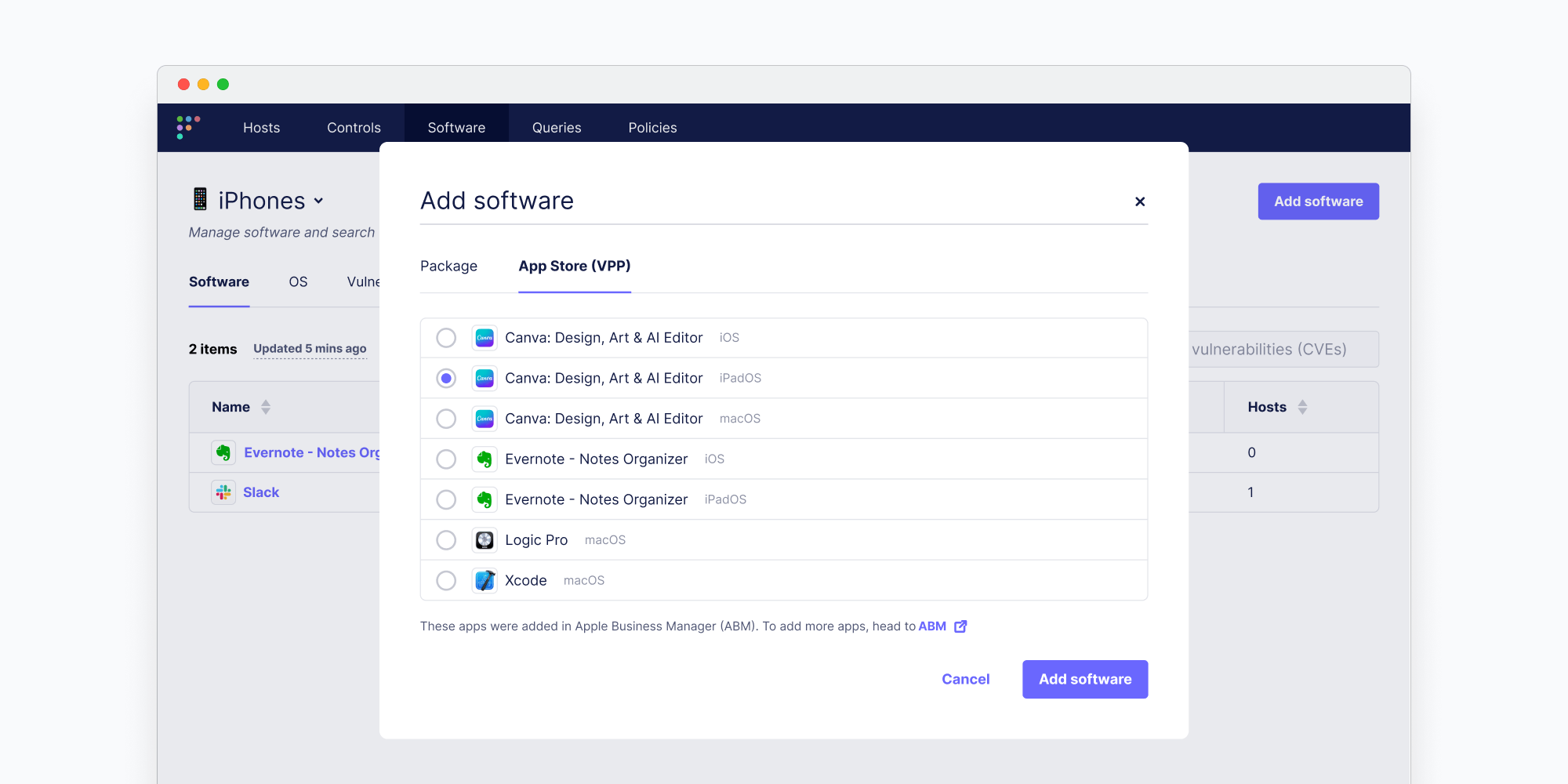 Add software modal