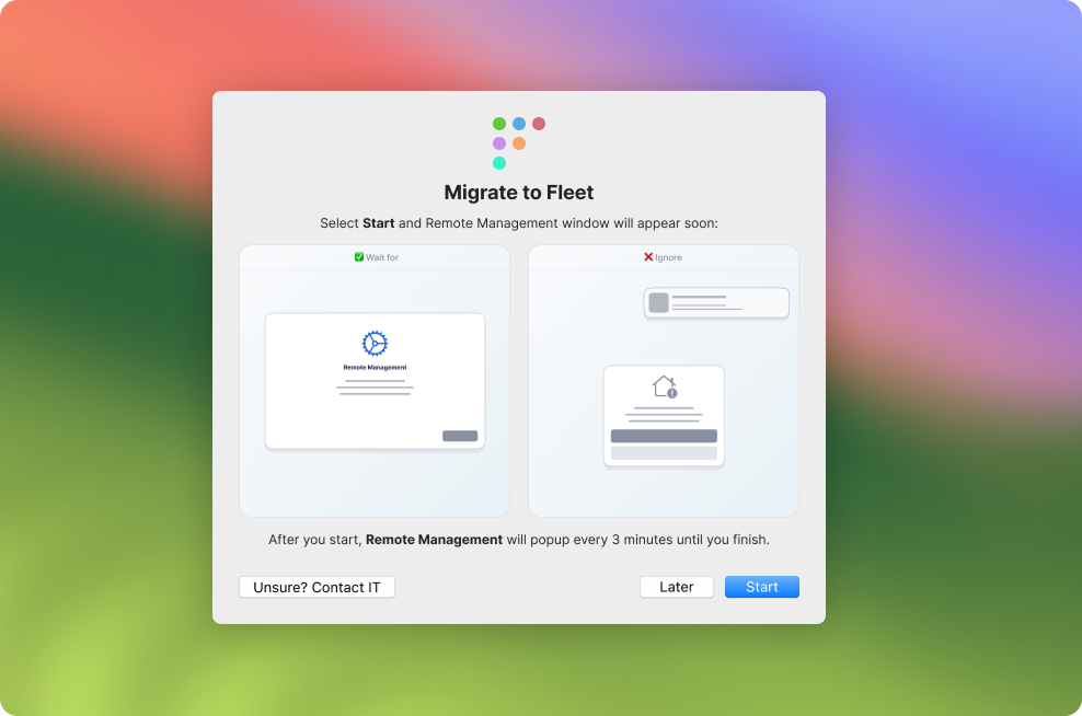 Fleet's MDM migration dialog