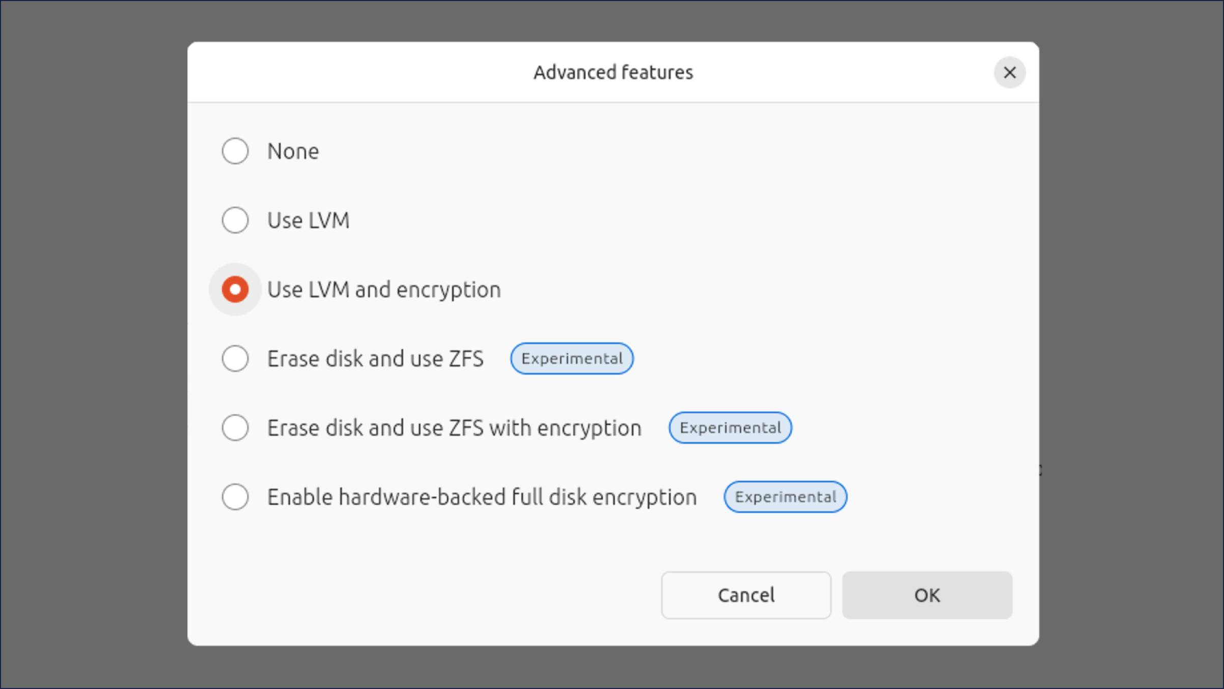 Ubuntu setup: Advanced features > Use LVM and encryption