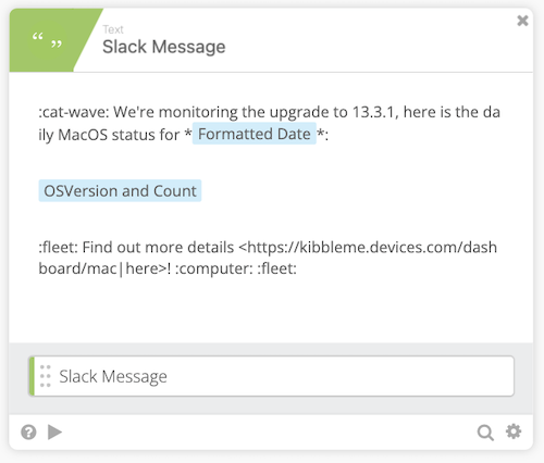 Okta workflow Compose card composing Slack message.