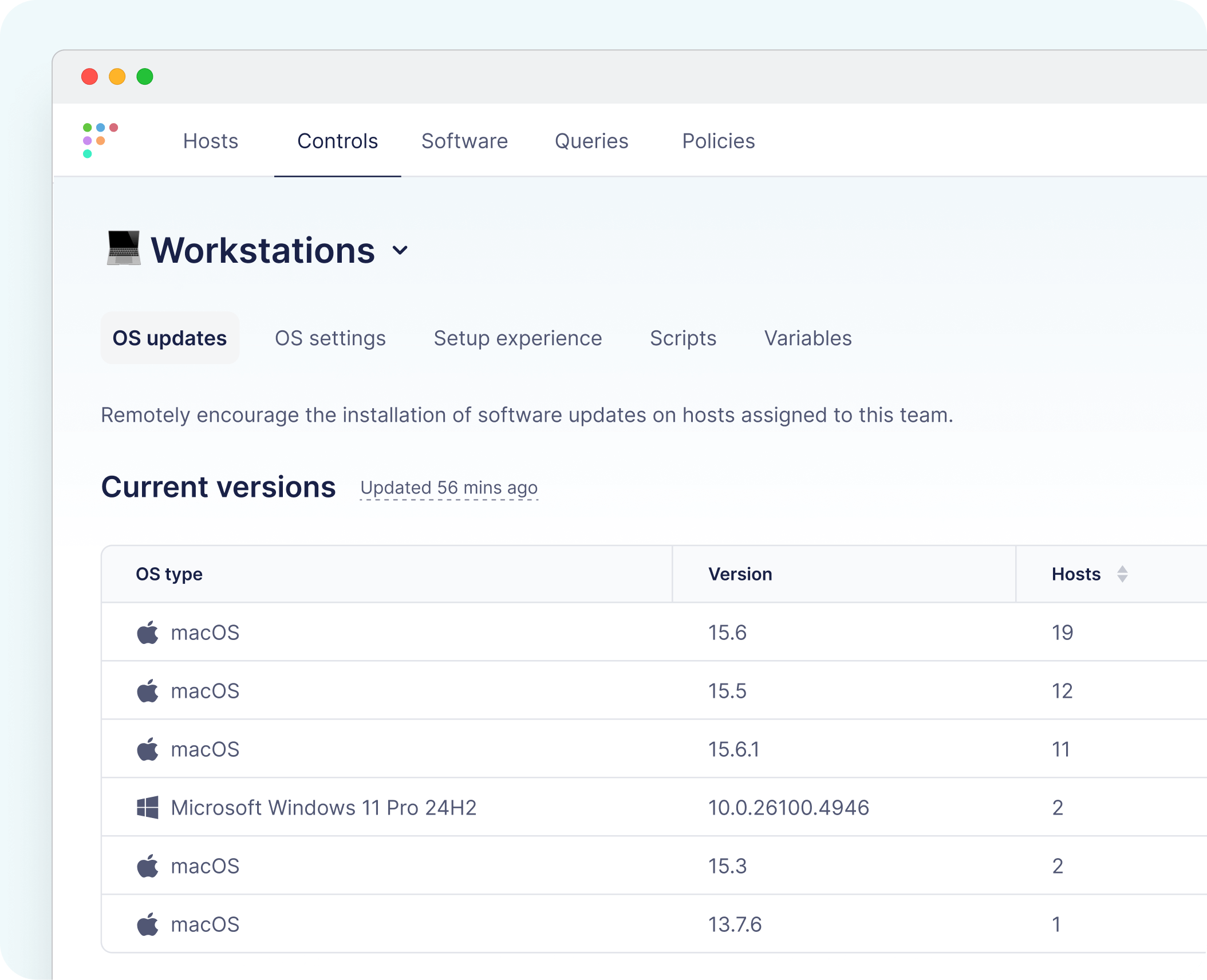 The controls page of Fleet.